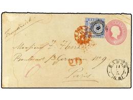 2422 ALEMANIA ANTIGUOS ESTADOS: BADEN. 1866. <B>3Kr </B>pale Rose On Buff Stationery Envelope Used To PARIS Franked Addi - Autres & Non Classés