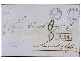 2455 ALEMANIA ANTIGUOS ESTADOS: HANNOVER. 1861. LINDEN To FRANCE. <B>HANNOVER</B> Blue Cds And <B>P.34</B> Entry Mark (V - Other & Unclassified