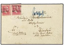 2476 ALEMANIA ANTIGUOS ESTADOS: PRUSIA. (1860 CA.). Wonderful Embossed Ladies' Envelope Franked By Horizontal Pair Of 18 - Autres & Non Classés
