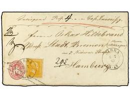 2479 ALEMANIA ANTIGUOS ESTADOS: PRUSIA. 1863 (July 6). <B>1 Sgr.</B> Rose Postal Stationery Envelope Used To Hamburg, Up - Otros & Sin Clasificación