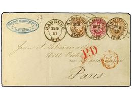 2484 ALEMANIA ANTIGUOS ESTADOS: PRUSIA. 1867. <B>3 Sgr.</B> Pale Brown Stationery Envelope From Hamburg To Paris, Up-rat - Sonstige & Ohne Zuordnung