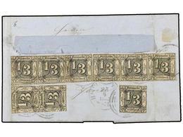 2492 ALEMANIA ANTIGUOS ESTADOS: TOUR Y TAXIS. 1858. <B>1/3 Sgr.</B> Black On Buff Paper, Nine Examples On Reverse Of Cov - Otros & Sin Clasificación