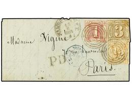 2494 ALEMANIA ANTIGUOS ESTADOS: TOUR Y TAXIS. 1864 (Aug 15). Cover To PARIS Franked By 1863 Imperf <B>1/2 Sgr.</B> Orang - Otros & Sin Clasificación