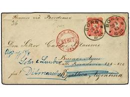 2541 ALEMANIA. 1883. <B>10 Pf.</B> Rose Stationery Envelope Used To ARGENTINA With 1880 <B>10 Pf.</B> Rose Tied By <B>BO - Other & Unclassified