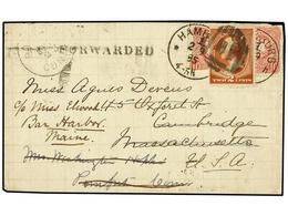 2544 ALEMANIA. 1885. HAMBURG To CAMBRIDGE (U.S.A.). <B>10 Pf.</B> Rose (one Stamp Contemporary Fault), Redirected To BAR - Sonstige & Ohne Zuordnung