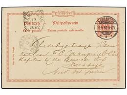 2551 ALEMANIA. 1892. KESSENICH To SOERABAJA. <B>10 Pf. </B>red Postal Stationery Card. Arrival Cds. On Front. - Andere & Zonder Classificatie