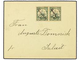 2573 MARSHAL. 1909 (May 31). Cover To Jaluit Franked By Yacht 1901 <B>5pf</B>. Green Pair Cancelled By Manuscript 'Schov - Other & Unclassified