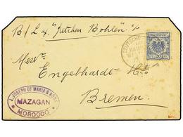 2574 MARRUECOS ALEMAN. 1898 (July 15). Cover From MAZAGAN To BREMEN With Toned <B>20pf.</B> Ultramarine Tied By Oval <B> - Autres & Non Classés