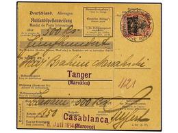 2579 MARRUECOS ALEMAN. 1914 (July 8). <B>CASABLANCA.</B> Money Order Form Used To TANGIER Franked By Gothic April 1911 < - Autres & Non Classés