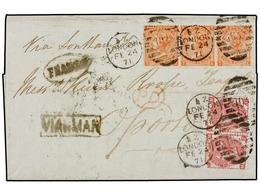 2630 GRAN BRETAÑA. Sg.94 (3), 103 (2). 1871. LONDON To OPORTO (Portugal). <B>3d.</B> Rose (2) And <B>4d.</B> Vermilion ( - Autres & Non Classés