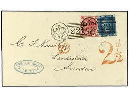 2632 GRAN BRETAÑA. 1872. Wrapper To Landscrona, Sweden, Franked <B>2d</B>. Blue, Plate 13, + <B>3d</B>. Plate 8, Tied By - Sonstige & Ohne Zuordnung