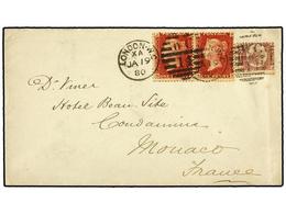 2641 GRAN BRETAÑA. 1880 (Jan 18). Cover At 2½d Rate To Condamine, MONACO Bearing 1870 <B>½d</B> Rose Pl.20 And Pair Of 1 - Sonstige & Ohne Zuordnung