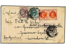 2672 AFRICA DEL SUR. 1900 (July 5). Cover Bearing GREAT BRITAIN Pair Of 1887 <B>1/2 D.</B> Vermilion Tied By Violet <B>A - Otros & Sin Clasificación