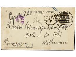 2700 AUSTRALIA. 1894. MELBOURNE. Oficial Envelope <B>O.H.M.S. MINISTER OF RALLWAYS STAMP/ VICTORIA.</B> - Other & Unclassified