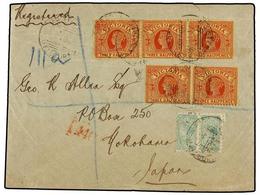 2709 AUSTRALIA. Sg.384 (2), 386 (5). 1902. MELBOURNE To YOKOHAMA (Japan) <B>1/2 D. </B> Green (2) And <B>1 1/2 D. </B>re - Autres & Non Classés