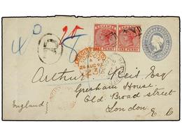 2724 BAHAMAS. 1893. <B>1 1/2 D.</B> Slate Blue Postal Stationery Envelope Sent Registered To LONDON And Up-rated With Pa - Autres & Non Classés