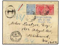 2725 BAHAMAS. 1901. Registered Cover Used To USA Bearing <B>1 D.</B> Pair & <B>2 D.</B> (SG 48, 52) Tied By The <B>NASSA - Andere & Zonder Classificatie