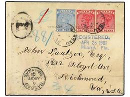 2725 BAHAMAS. 1901. Registered Cover Used To USA Bearing <B>1 D.</B> Pair & <B>2 D.</B> (SG 48, 52) Tied By The <B>NASSA - Sonstige & Ohne Zuordnung