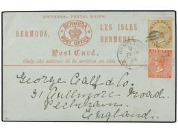 2744 BERMUDAS. 1884 (Feb. 14). U.P.U. <B>1/2 D.</B> Stone On Blue Formula Card, Setting C, Used To ENGLAND With 1883 <B> - Sonstige & Ohne Zuordnung