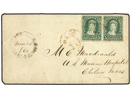 2764 CANADA. 1864 (Nov 26). Cover To Chelsea, Mass, USA Franked For 10c Rate With Pair Of 19860 <B>5c</B> Deep Green Tie - Other & Unclassified