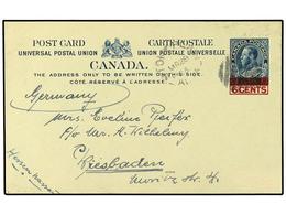 2779 CANADA. 1925. <B>2c.</B> Postal Stationery Card Surcharged <B>'6 Cents'</B> In Red, Cancelled Barred Oval Of Stony  - Otros & Sin Clasificación