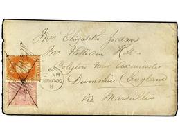 2780 CEILAN. Sg.58,60. 1869. COLOMBO A GRAN BRETAÑA. <B>3 P.</B> Rosa<B> </B>y<B> 10 P.</B> Naranja. Rara Combinación Pa - Sonstige & Ohne Zuordnung