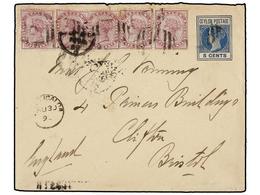 2785 CEILAN. 1896. CEYLON To ENGLAND. <B>5 Cents.</B> Postal Stationary Envelope Uprated With Five <B>5 Cents.</B> Stamp - Sonstige & Ohne Zuordnung