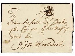 2813 GIBRALTAR. 1734. GIBRALTAR To WOOLWICH. Entire Letter With London <B>BISHOP</B> Mark. Charge <B>'9'</B> And <B>Crow - Other & Unclassified