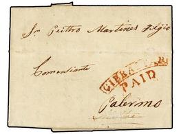 2817 GIBRALTAR. 1808. GIBRALTAR To PALERMO (Italy). Entire Letter With Red <B>GIBRALTAR/PAID</B> Mark. Fine And RARE In  - Autres & Non Classés