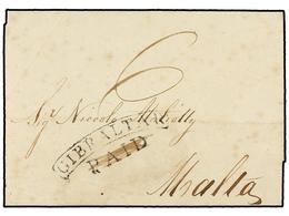 2823 GIBRALTAR. 1834. GIBRALTAR To MALTA. Entire Letter With Black <B>GIBRALTAR/PAID</B> Struck In Error And So With <B> - Other & Unclassified