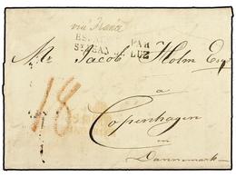 2824 GIBRALTAR. 1834 (April 24). Entire Letter From Gibraltar To Copenhagen With Faint Red <B>'Gib/S.Roque/And. Baxa.',< - Other & Unclassified