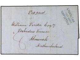 2834 GIBRALTAR. 1851 (June 9). Outer Letter Sheet To Alnwick, Northumberland With Fine Strike Of Three Line Dated <B>'GI - Other & Unclassified