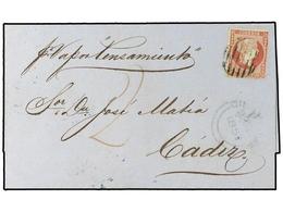 2838 GIBRALTAR. 1857 (April 22). Mixed Franking. Cover To Cadiz Endorsed 'por Vapor Pansamiento' And Prepaid '2d.' In Re - Autres & Non Classés