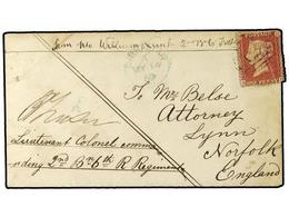 2841 GIBRALTAR. 1859 (May 14). Cover To Lynn, Norfolk From Private William Lunk With GB <B>1d.</B> Red Star Tied By <B>A - Otros & Sin Clasificación