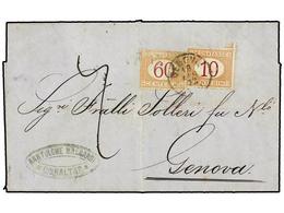 2856 GIBRALTAR. 1872. GIBRALTAR To GENOVA. Entire Letter Sent Unpaid, Charged On Arrival <B>'7'</B> Decimals, Paid With  - Otros & Sin Clasificación