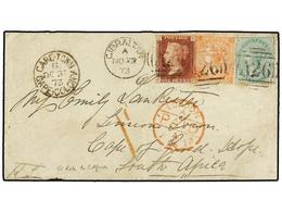 2857 GIBRALTAR. 1873 (Nov 22). Cover To CAPE OF GOOD HOPE With Three Colour Franking Of Great Britain <B>1d.</B> Red Pl. - Sonstige & Ohne Zuordnung