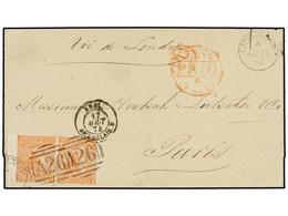 2858 GIBRALTAR. 1874. GIBRALTAR To PARIS (France). Folded Letter Franked With Two GB <B>4 D.</B> Orange (pl. 13) Cancell - Autres & Non Classés