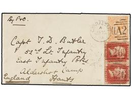 2859 GIBRALTAR. 1874. GIBRALTAR To ENGLAND. Envelope Franked With GB <B>1 D.</B> Red (2) And <B>4 D.</B> Orange (contemp - Autres & Non Classés