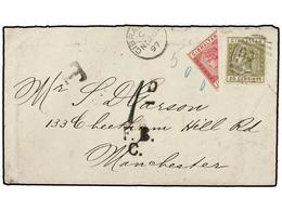 2865 GIBRALTAR. 1897 (Nov 26). Cover To MANCHESTER Franked By Spanish Currency 1896 <B>20c</B>. Olive Green & Brown Tied - Other & Unclassified