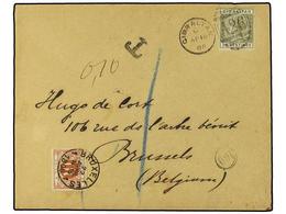 2867 GIBRALTAR. 1898. Envelope To BELGIUM Bearing <B>20 Centimos</B> Olive (SG 25) Tied By <B>GIBRALTAR A26</B> Duplex,  - Other & Unclassified