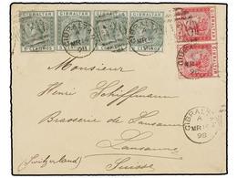 2868 GIBRALTAR. 1898. GIBRALTAR To SWITZERLAND. <B>5 Cts.</B> Green (4),<B>10 Cts.</B> Red (2) Arrival On Reverse. - Other & Unclassified