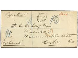 2877 COSTA DE ORO. 1884 (May 5). Registered Cover To London At Quadruple Rate (<B>1sh. 4d.</B> For 2 Ounces + <B>2d.</B> - Otros & Sin Clasificación
