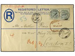 2880 COSTA DE ORO. 1889 (May 23). <B>2d.</B> Postal Stationery Registered Envelope, Size G, Used To London, Endorsed <I> - Other & Unclassified