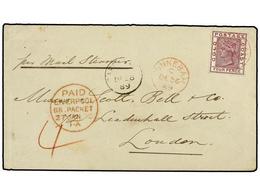 2882 COSTA DE ORO. 1889 (26 Dec.). Envelope To LONDON, Bearing 1885 <B>4 D.</B> Deep Mauve Tied By <B>WINNEBAH</B> Cds I - Andere & Zonder Classificatie