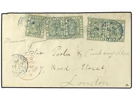 2885 COSTA DE ORO. 1893 (Dec 18). Cover To London Franked By 1884 <B>½d.</B> Dull Green (5) All Tied By Neat Strikes Of  - Other & Unclassified