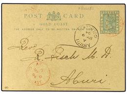 2886 COSTA DE ORO. 1894 (May 8). ½d. Green Postal Stationery Card Used To Aburi Cancelled By Two Superb Strikes Of <B>'A - Other & Unclassified