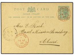 2888 COSTA DE ORO. 1894 (Feb 17). <B>½d.</B> Green Postal Stationery Card Used To Aburi Cancelled By Two Superb Strikes  - Sonstige & Ohne Zuordnung