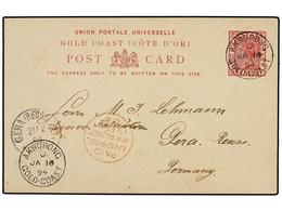 2889 COSTA DE ORO. 1894 (Jan 18). <B>1d.</B> Carmine On Buff Stationery Card Used To Germany Cancelled By Fine Strikes O - Andere & Zonder Classificatie