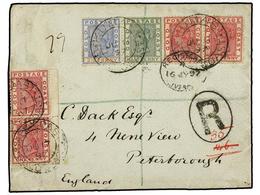 2891 COSTA DE ORO. 1897 (11 June). Double Rate Envelope Registered To PETERBOROUGH, Bearing 1884-91 <B>1/2 D., 1 D.</B>  - Autres & Non Classés