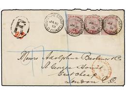 2896 COSTA DE ORO. 1901. CAPE COAST To LONDON.<B> 1 D. </B>strip Of Three, Arrival On Front. - Otros & Sin Clasificación